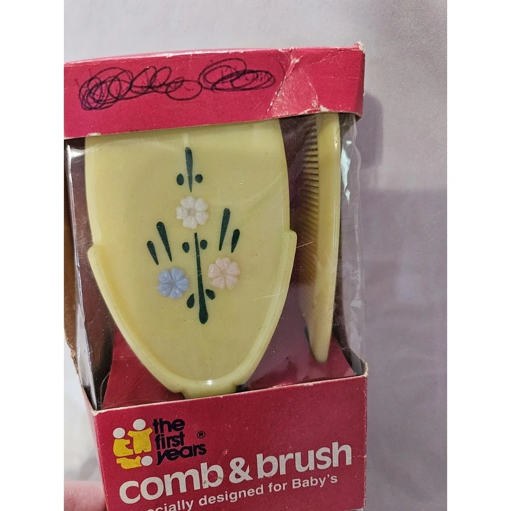 Vintage The First Years Baby Comb & Brush Set 1974 Floral Nursery Grooming
